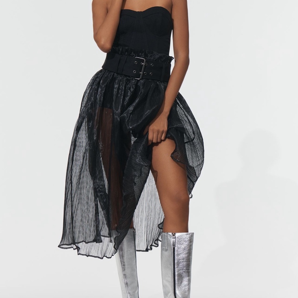ANTHROPOLOGIE Pilcro Elegant Black Strapless Bodysuit and sheer skirt - Picture 2 of 3